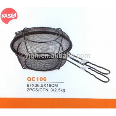 QC106 KASUN non stick mini fryer basket mesh BBQ roaster basket with cover